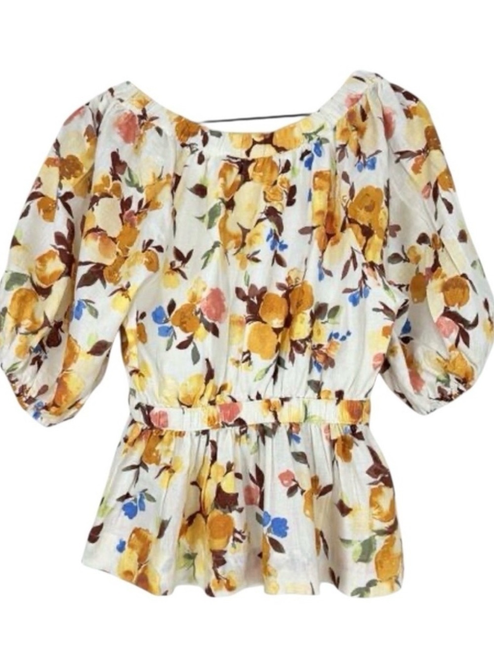 Abercrombie Floral Linen Top Small Cottagecore Romantic Feminine Peplum Small - Picture 2 of 7